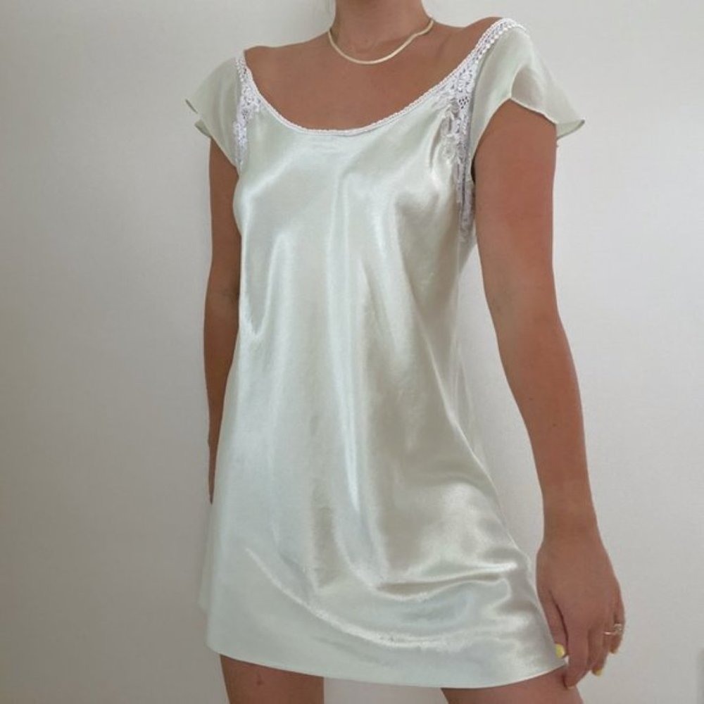 VTG Oscar De La Renta Mint Green Satin Slip Dress